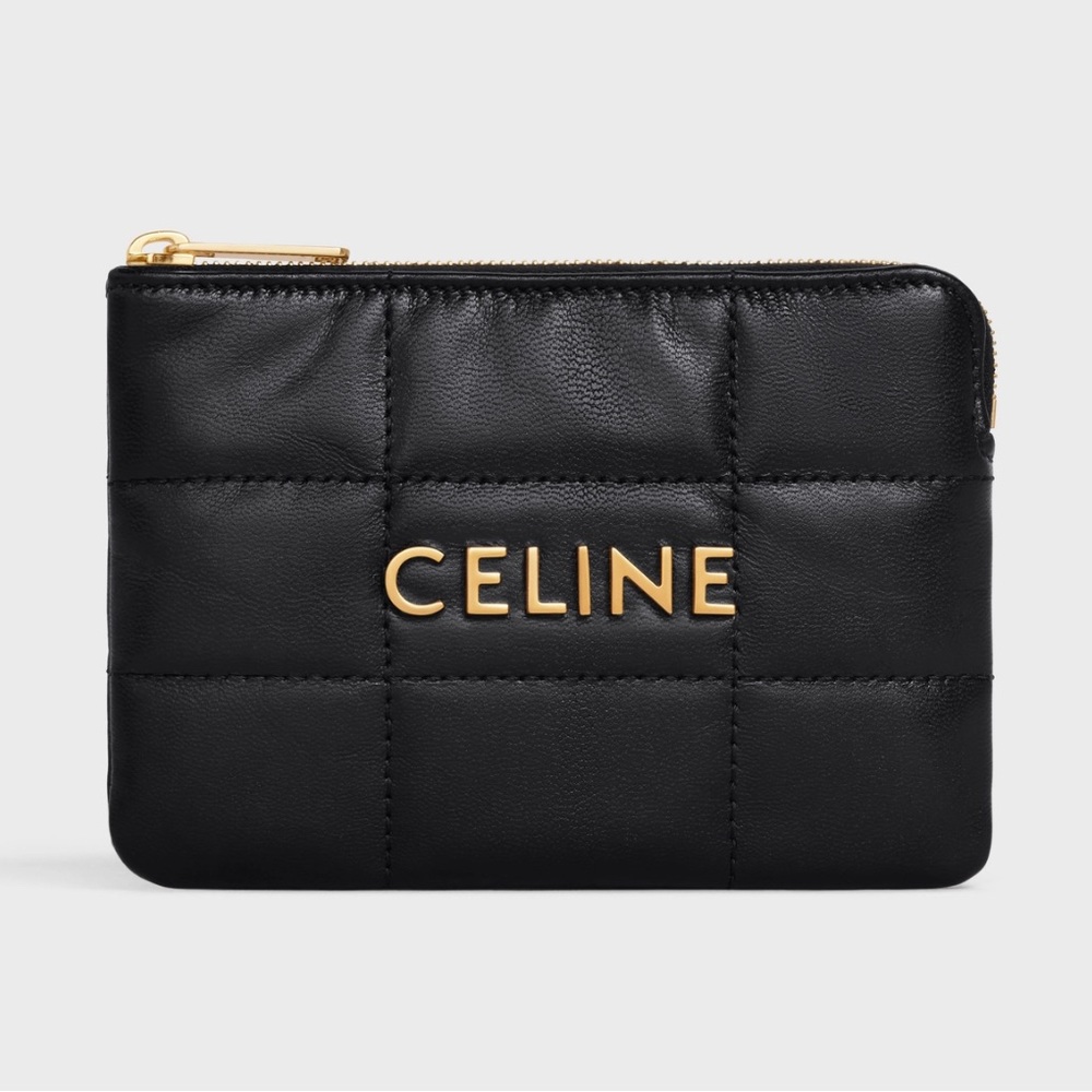 COIN & CARD POUCH MATELASSE MONOCHROME CELINE IN QUILTED GOATSKIN